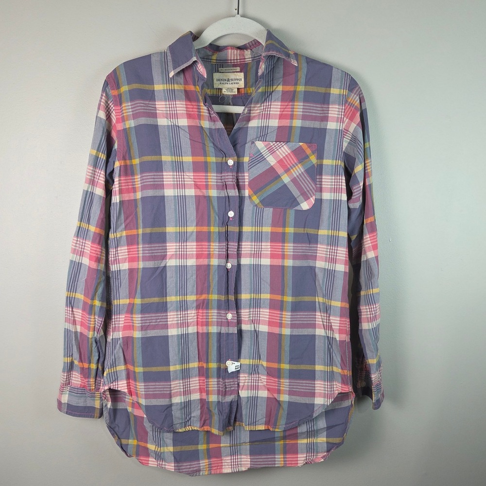 Denim & Supply Ralph Lauren Shirt Women XS Purple Plaid Excellent Cotton Top